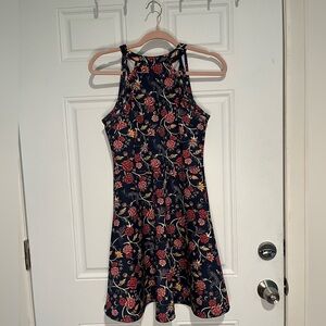 No Boundaries Navy Blue Floral Halter Neck Skater Dress